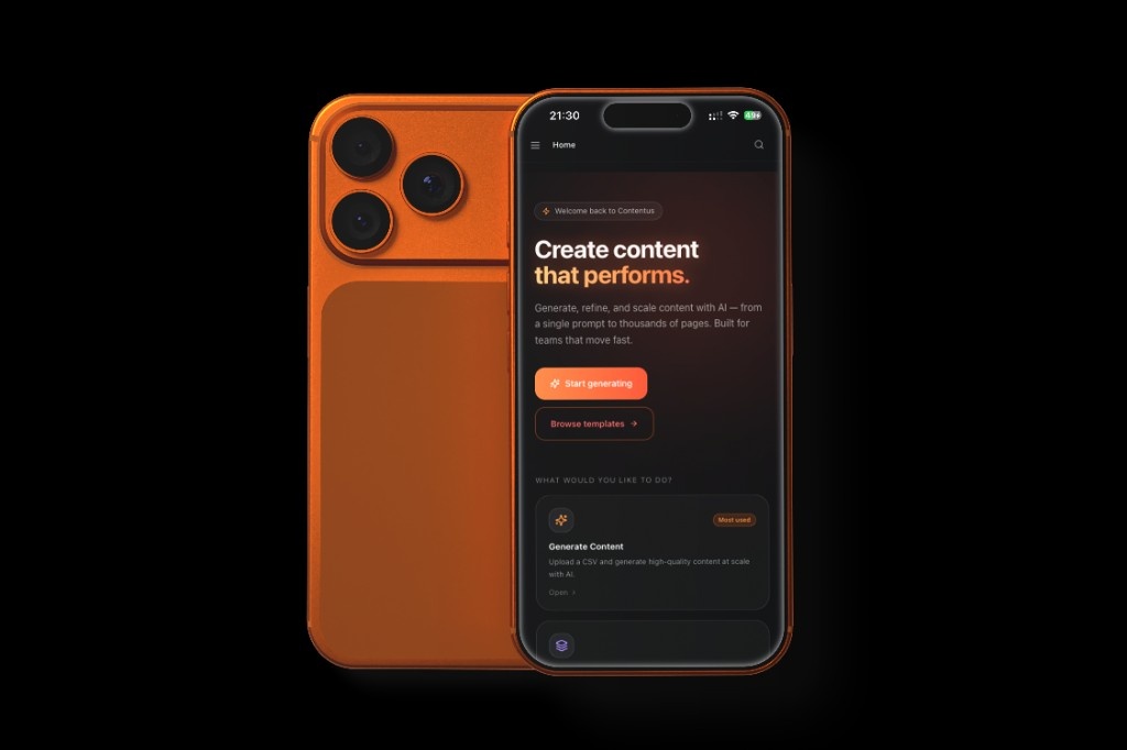 Contentus.ai mobile app interface mockup