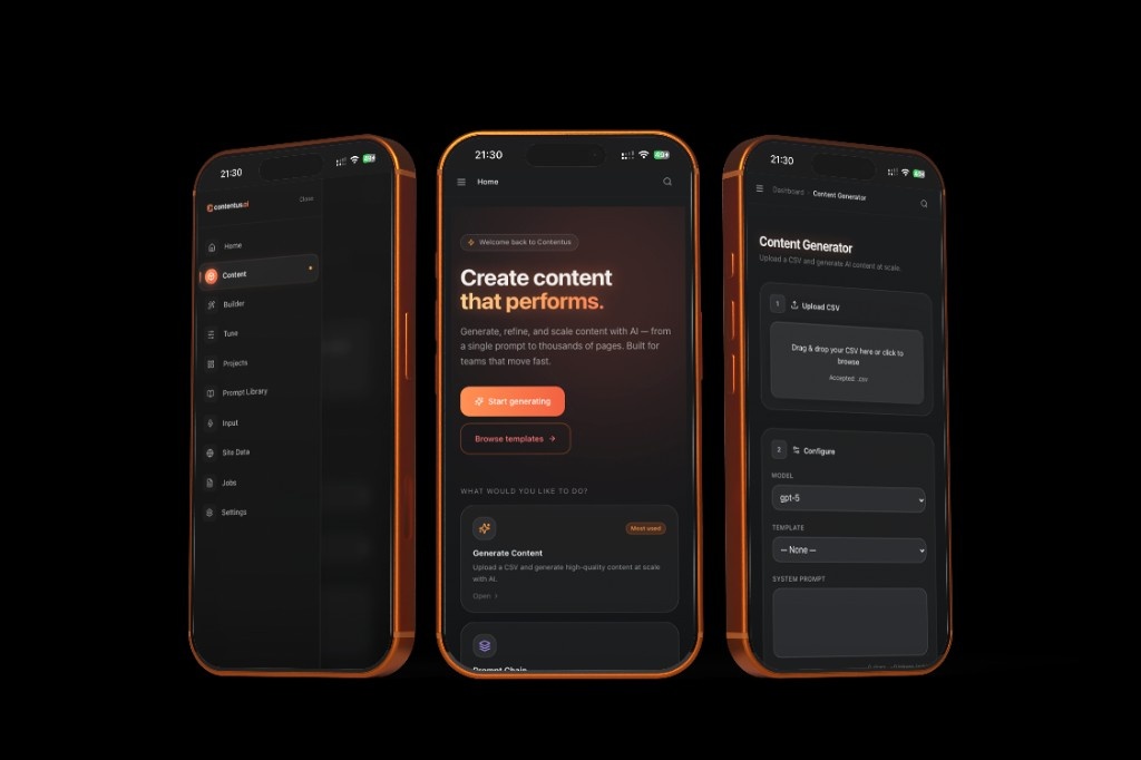 Contentus.ai mobile interface previews